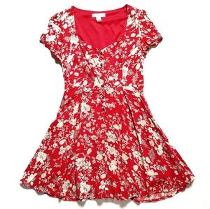 Forever 21 Red and Beige Floral Dress, Size Small